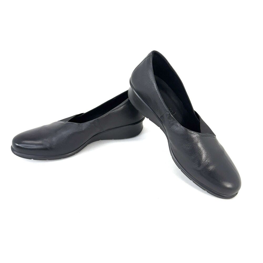 ECCO Felicia Womens EU 39 US 8.5 Black Shoes Flats Leather Slip On Wedge Casual